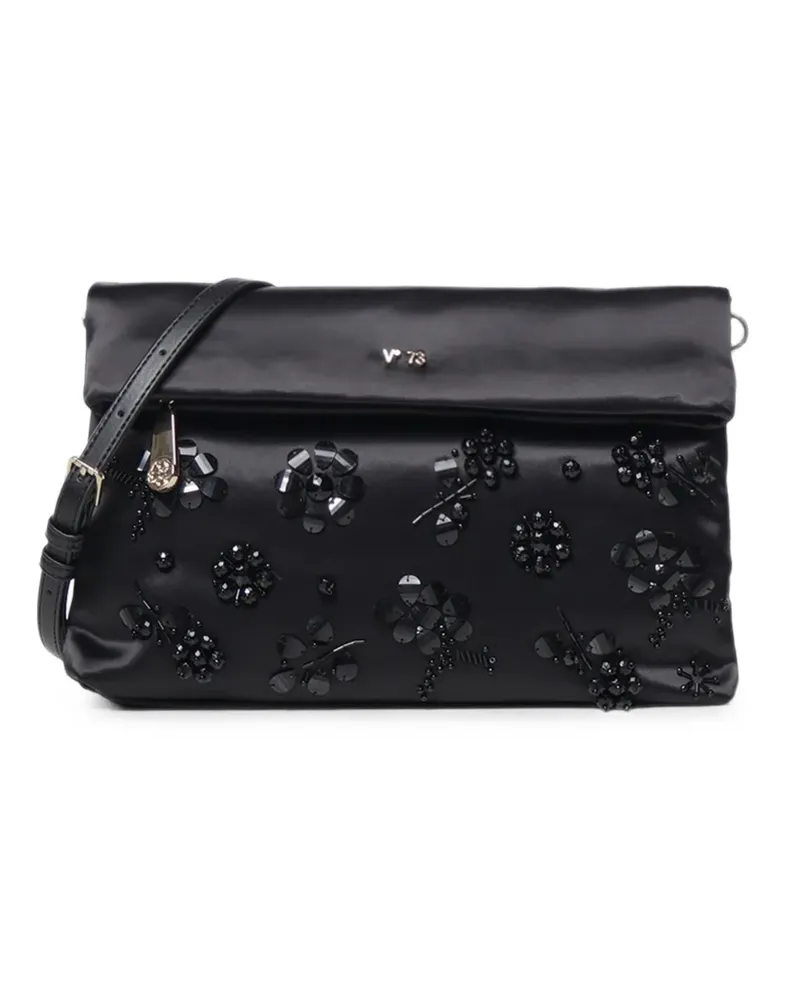 V°73 Kayla Schultertasche mit Blumenapplikation - Schwarz Schwarz