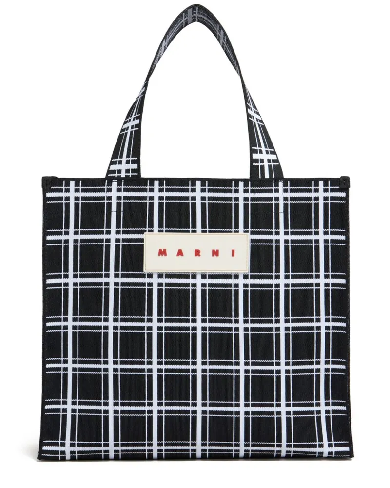 Marni Karierter Shopper mit Logo-Applikation - Schwarz Schwarz