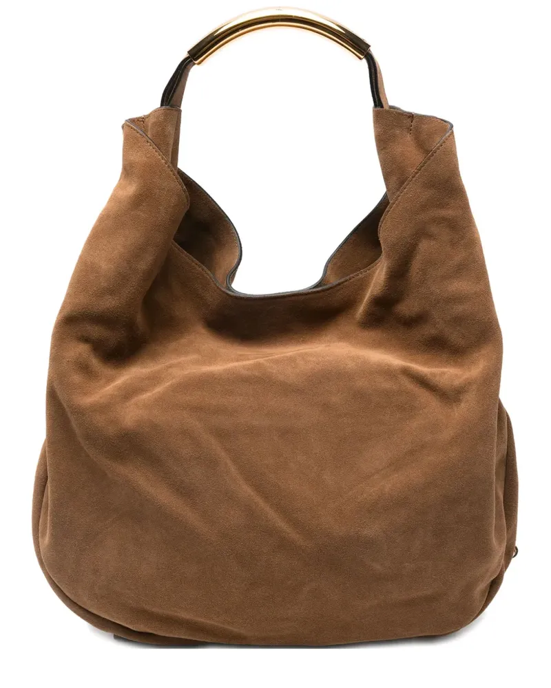 Moschino Mittelgroße Handle Me Schultertasche aus Wildleder - Braun Braun