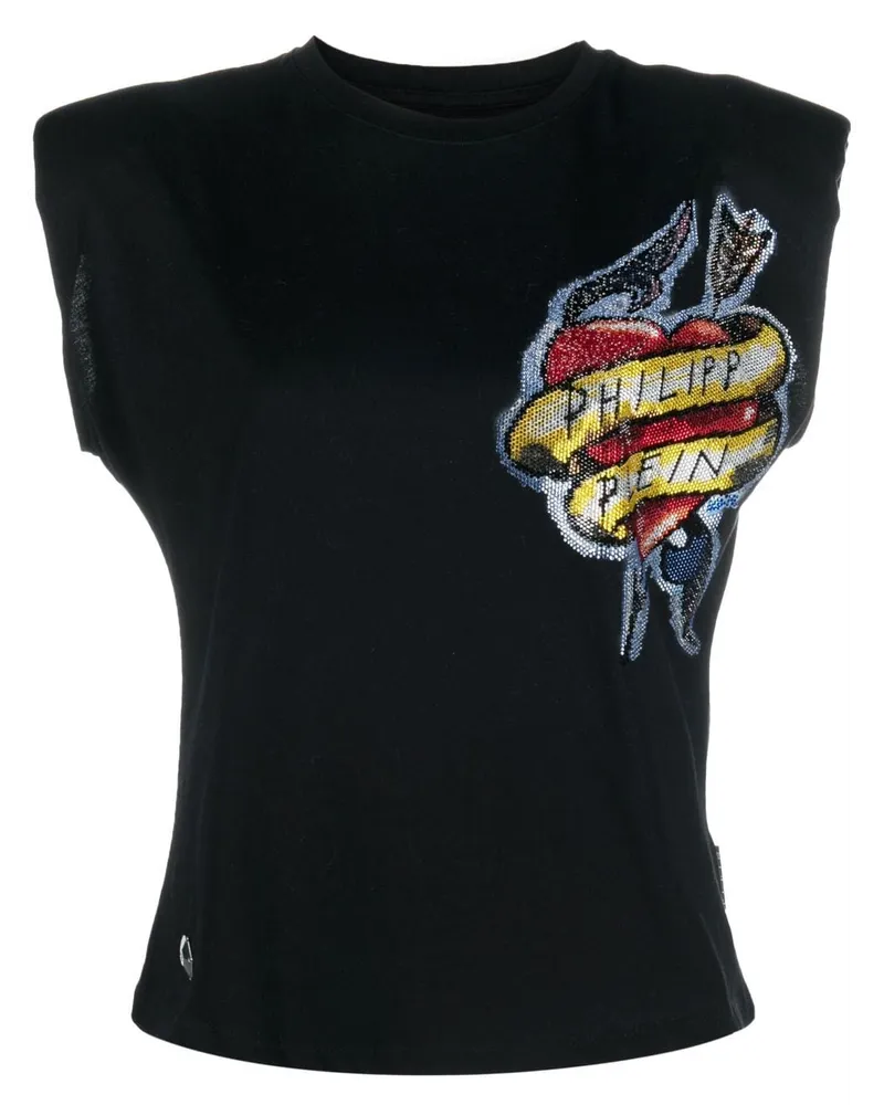 Philipp Plein Top mit Strass - Schwarz Schwarz