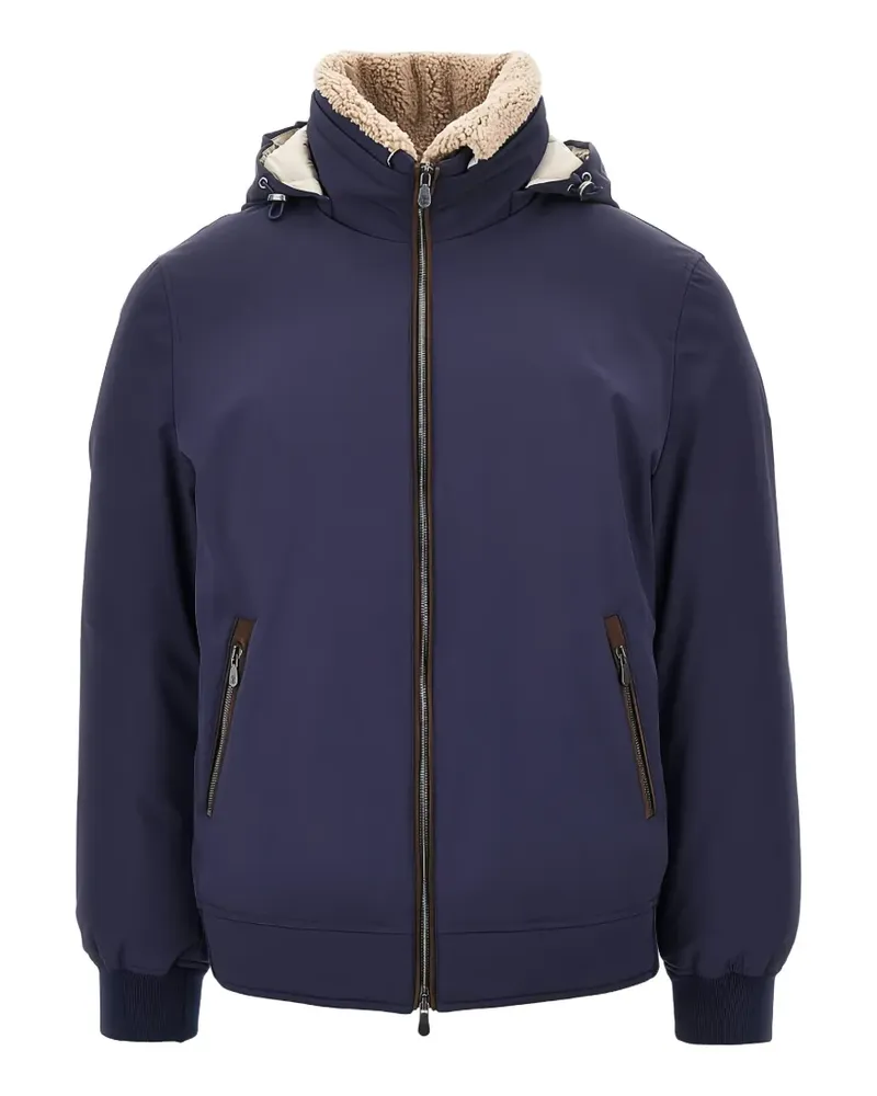 Brunello Cucinelli shearling-collar detachable-hood padded jacket - Blau Blau