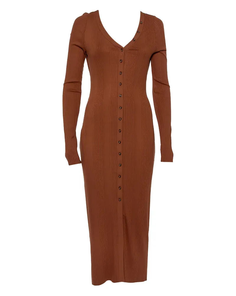 The Range Geripptes Maxikleid mit Knöpfen - Braun Braun