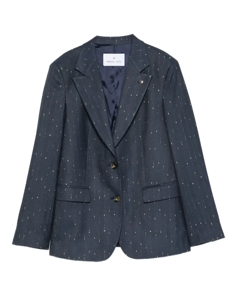 Manuel Ritz Jacke mit Fischgrätenmuster und Nadelstreifen - Blau Blau