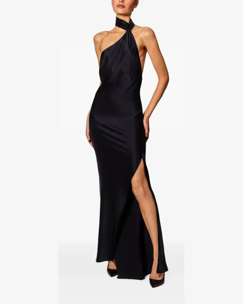 Kiki De Montparnasse Soie Neckholder-Maxikleid mit Seitenschlitz - Schwarz Schwarz