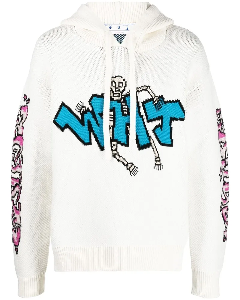 OFF-WHITE Gestrickter Hoodie mit Graffiti Weiß