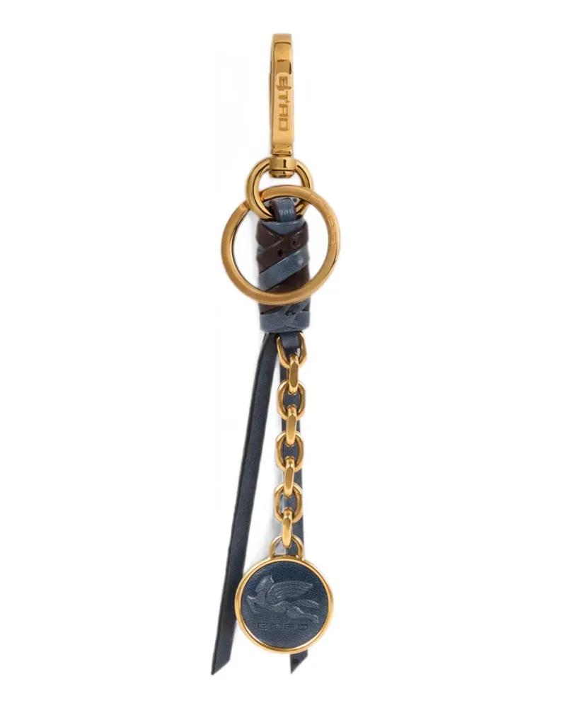 Etro nappa leather charm with chain and Pegaso coin - Blau Blau