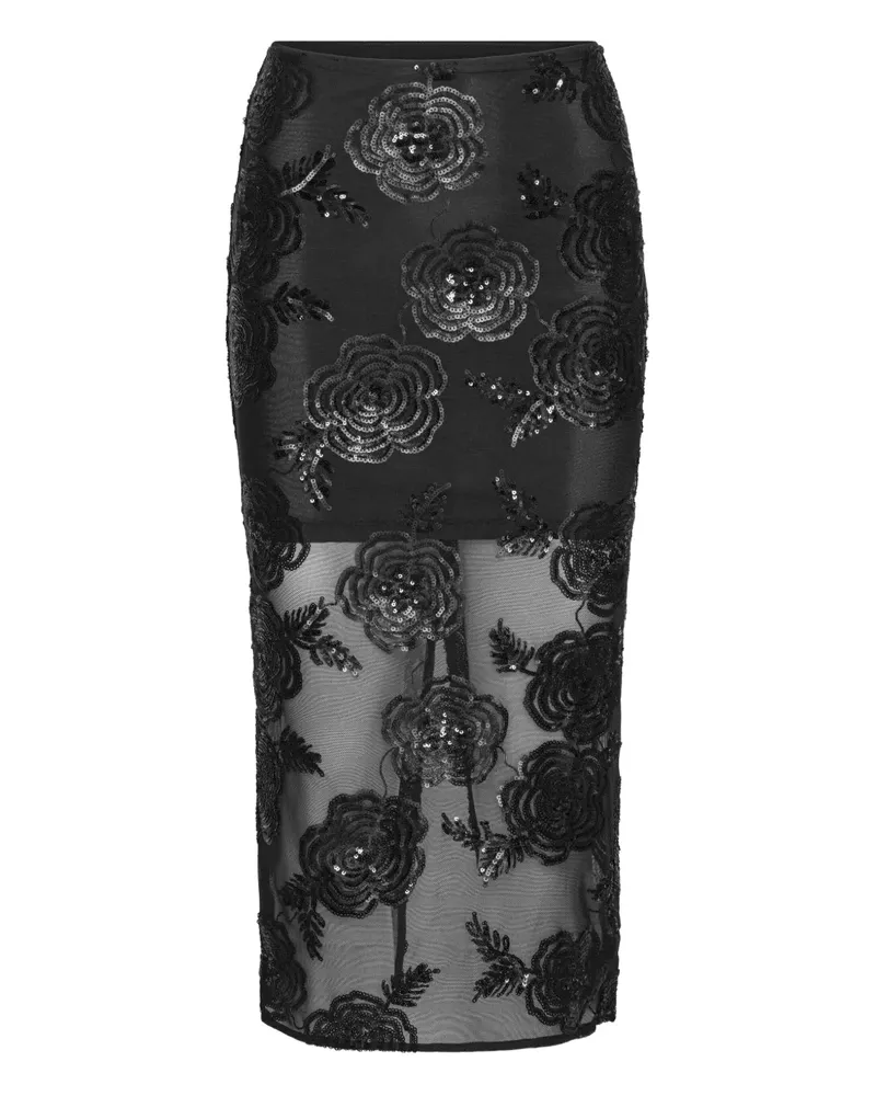 ROTATE Birger Christensen Midirock mit Blumenverzierung - Schwarz Schwarz
