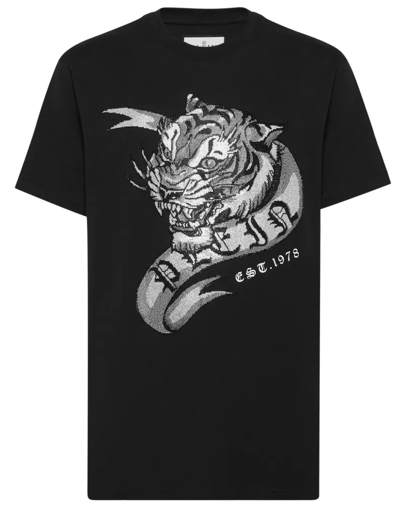 Philipp Plein T-Shirt mit Tiger-Print Schwarz