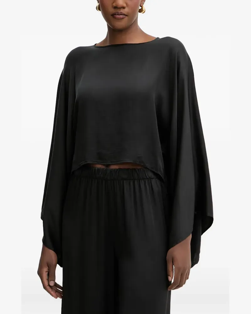 HAVEONE satin cape-sleeve cropped blouse - Schwarz Schwarz