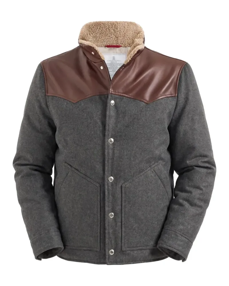 Brunello Cucinelli Daunenjacke mit Flanelleinsätzen und Shearling-Kragen - Grau Grau