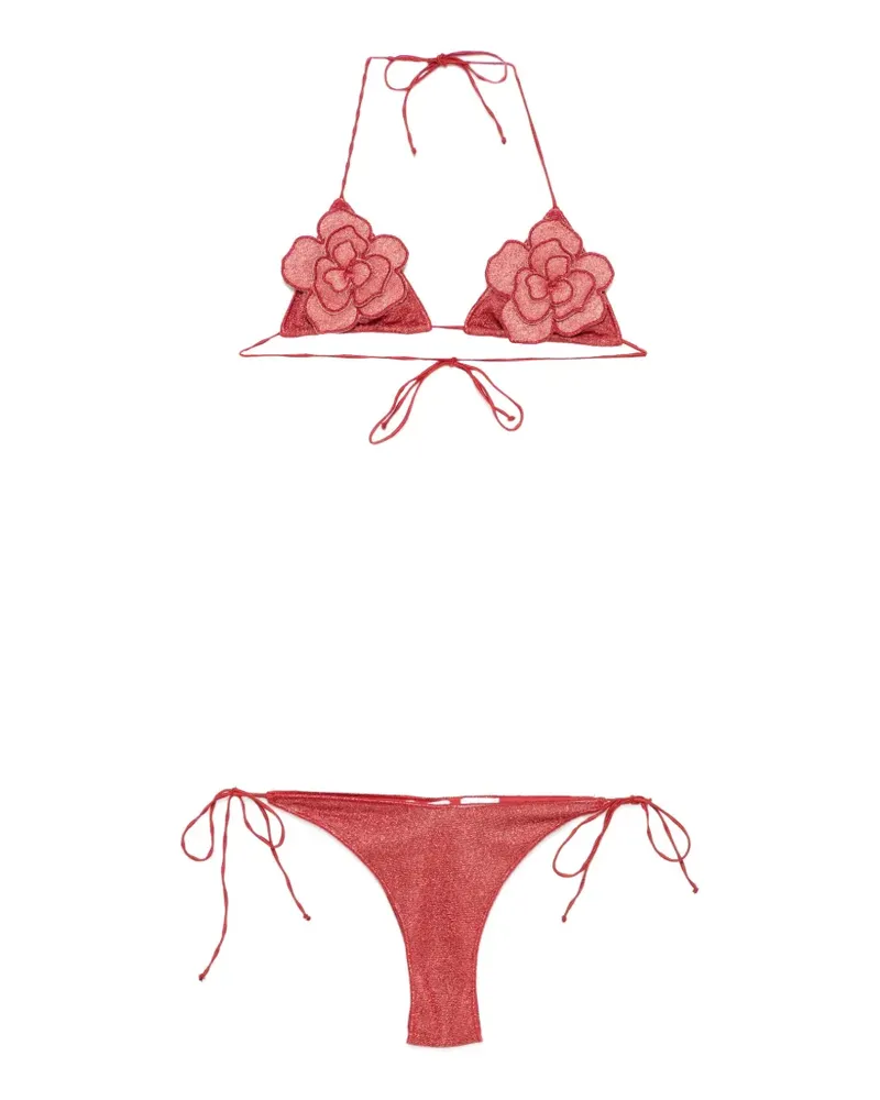Oséree Glitter-Bikini mit Blumenapplikation - Rot Rot