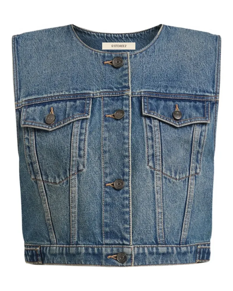 12 STOREEZ Weste aus Denim - Blau Blau