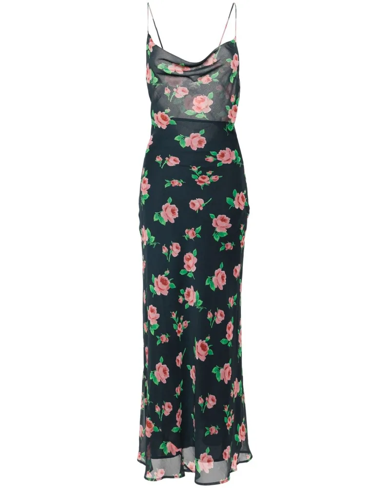 ROTATE Birger Christensen Langes Chiffonkleid mit Rosen-Print - Blau Blau