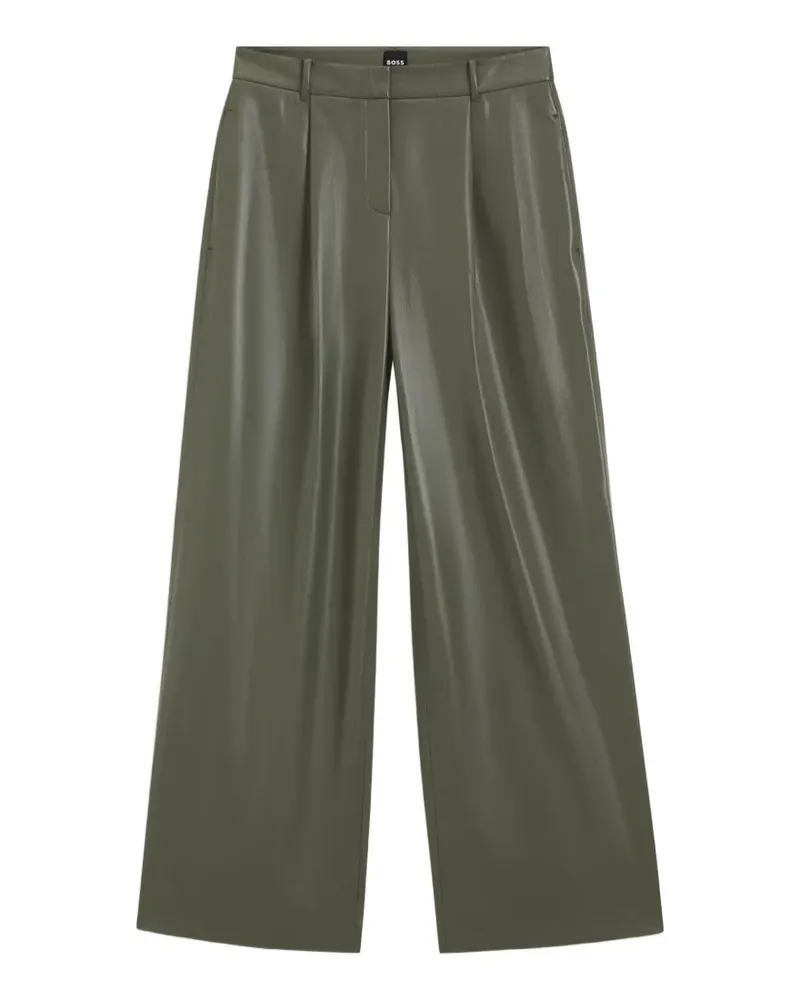 HUGO BOSS Wide-Leg-Hose mit Bundfalten - Grün Grün