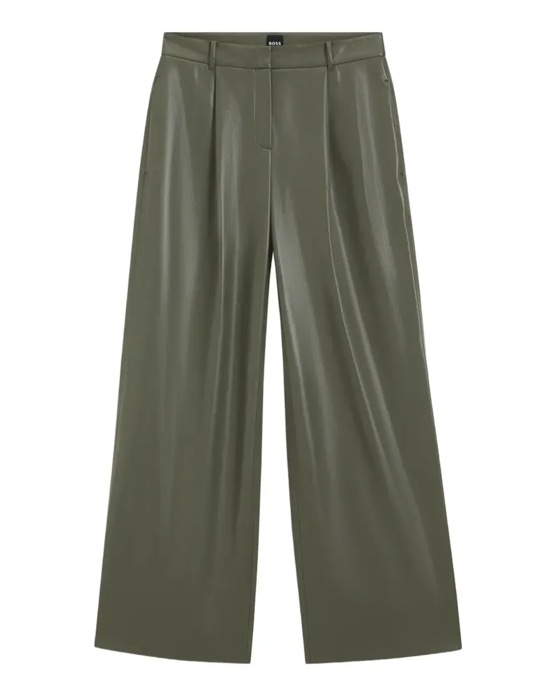 HUGO BOSS Wide-Leg-Hose mit Bundfalten - Grün Grün