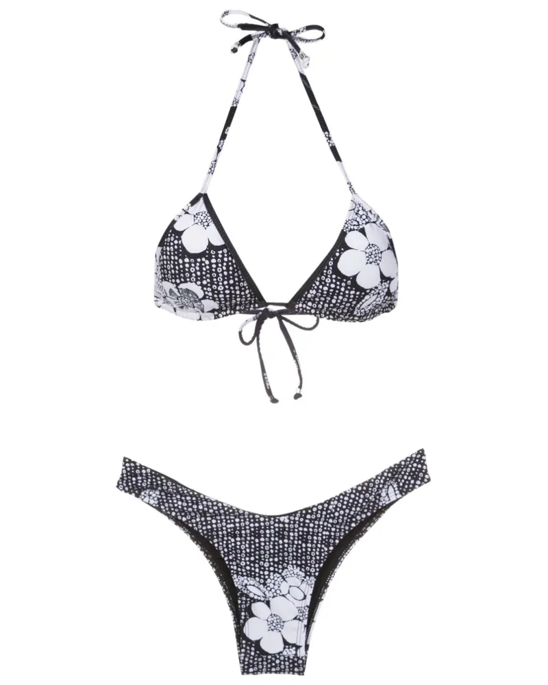 Amir Slama Bikini mit Blumen-Print - Schwarz Schwarz