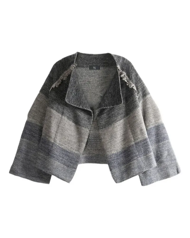 Yohji Yamamoto fringe-trimmed colour-block cardigan - Grau Grau