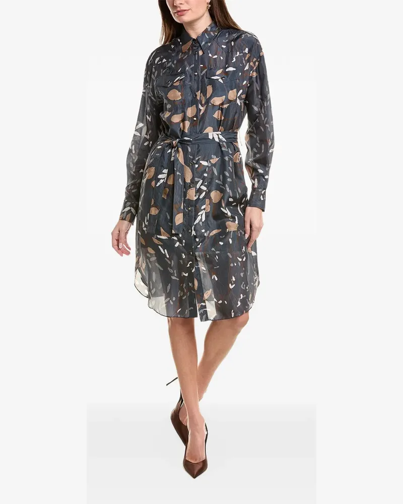 Brunello Cucinelli Midi-Seidenhemdkleid mit abstraktem Print - Blau Blau