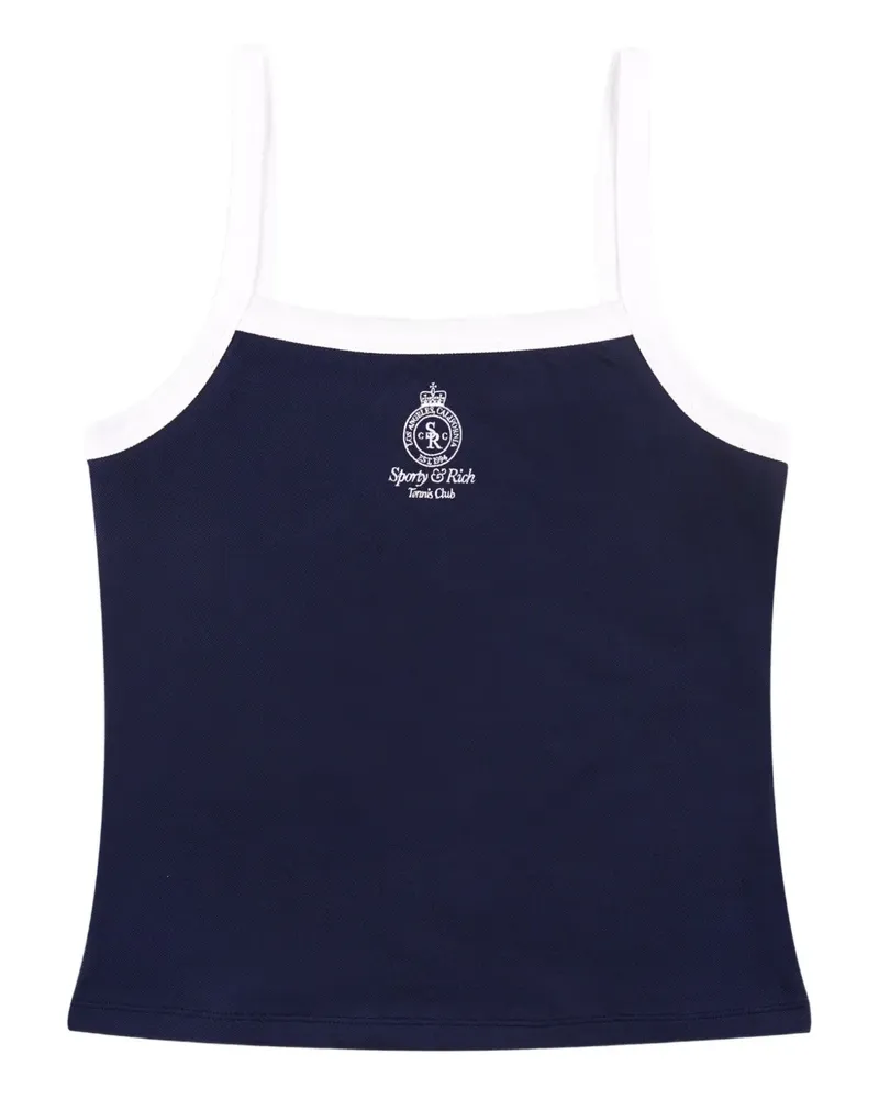 SPORTY & RICH Geripptes Oberteil mit Kontrastband - Blau Blau