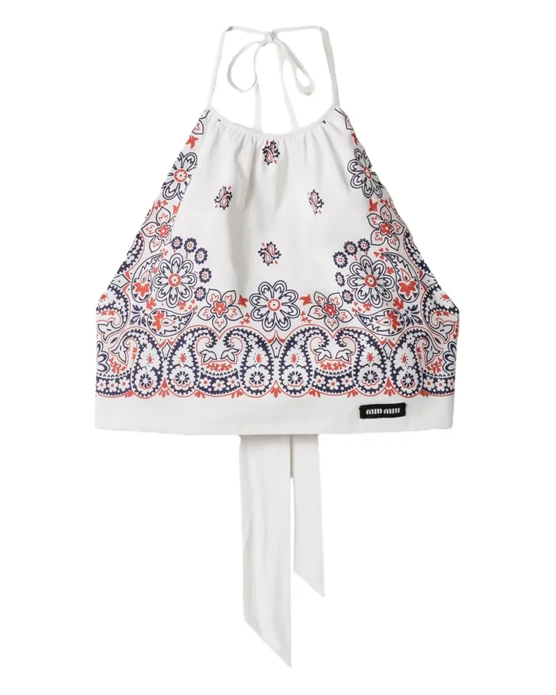 Miu Miu Cropped-Top mit Paisleymuster - Weiß Weiß
