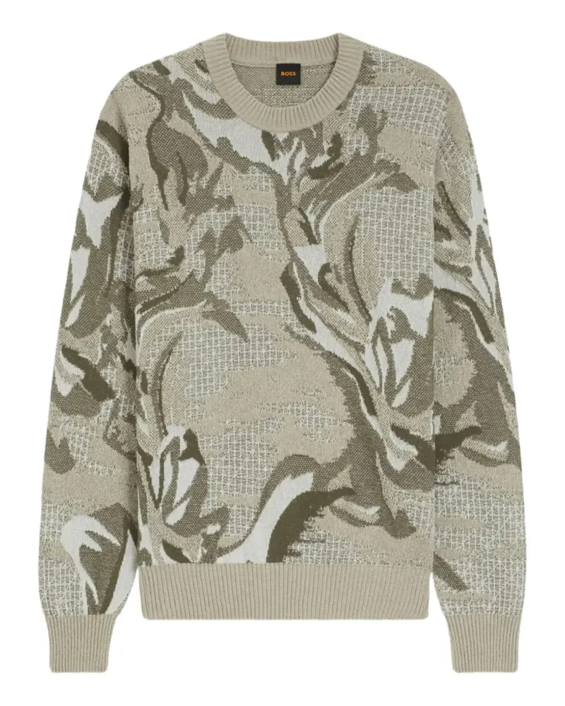 HUGO BOSS Afloralo Pullover mit Blumenintarsie - Grün Grün
