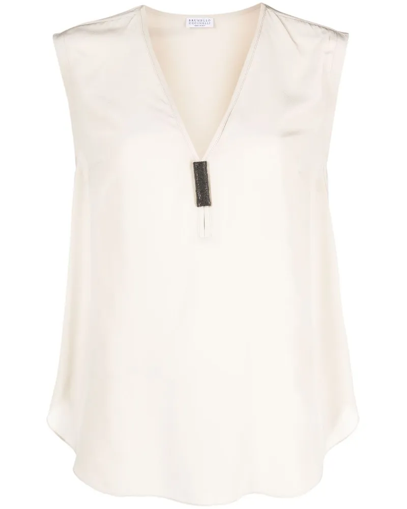 Brunello Cucinelli Verziertes Top aus Seide - Nude Nude