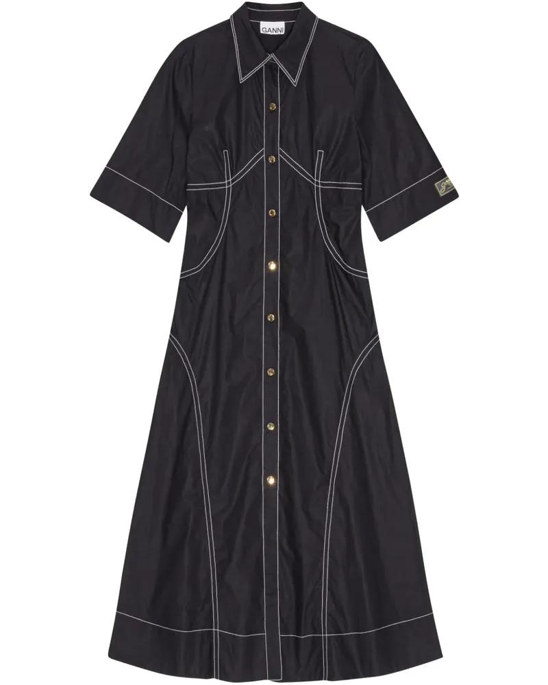 Ganni Hemdkleid mit Kontrastdetails - Schwarz Schwarz