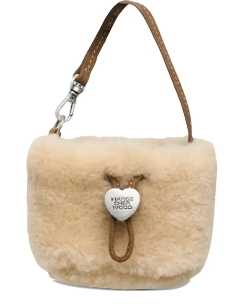 Marge Sherwood Shearling-Clutch mit Kordelzug - Nude Nude