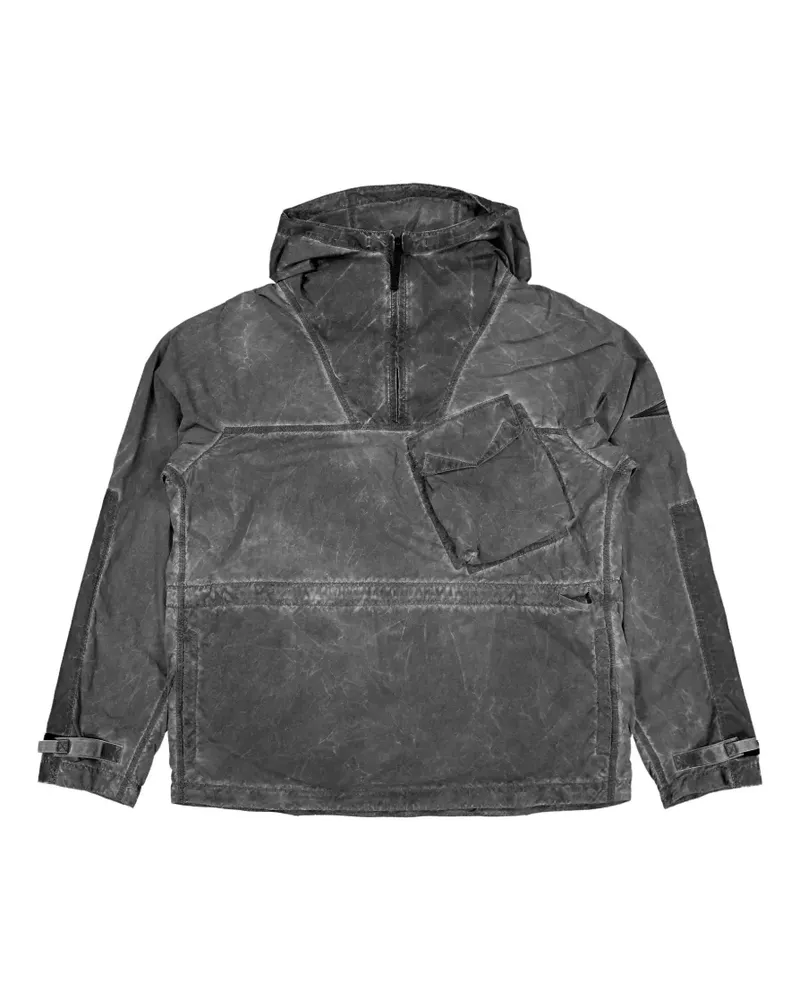 Stone Island Q100035 uneven pigment-dyed nylon smerigliato + nylon canvas hoodie - Schwarz Schwarz