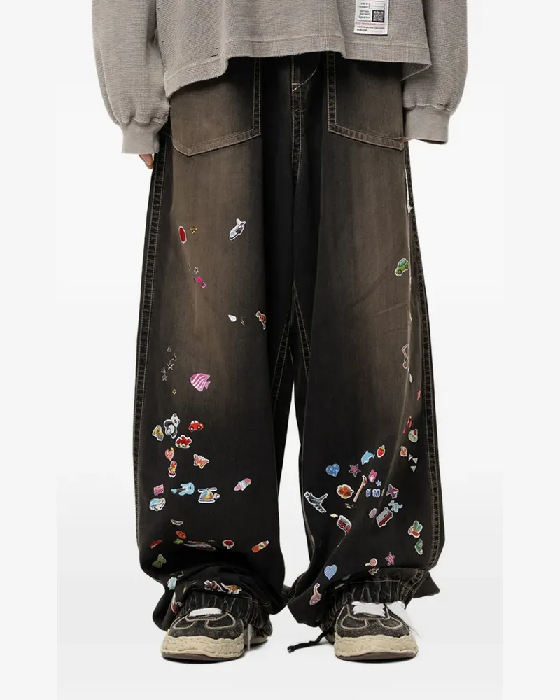 MIHARAYASUHIRO Baker Jeans mit Sticker-Print - Schwarz Schwarz