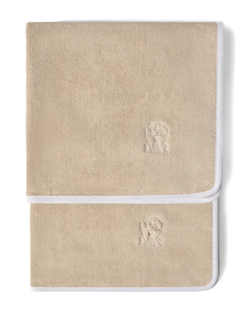 Brunello Cucinelli 2-piece cotton terrycloth bath towel set with embroidery - Nude Nude