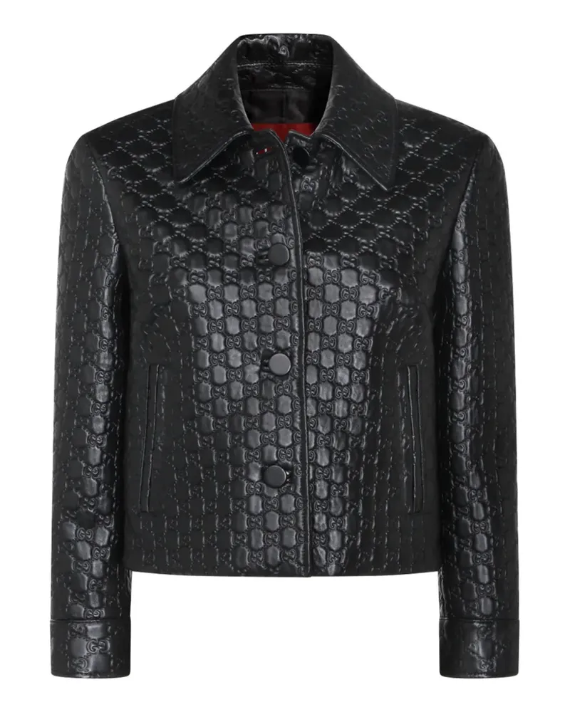Gucci Lederjacke mit GG-Prägung - Schwarz Schwarz