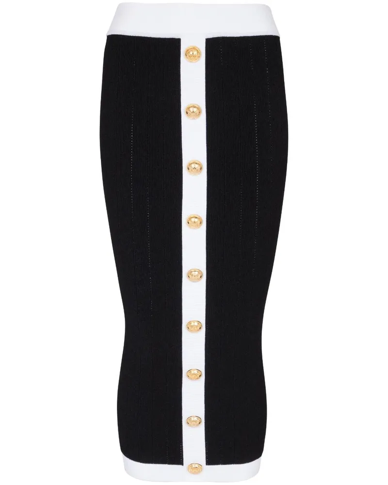 Balmain Gestrickter Midirock mit Knöpfen - Schwarz Schwarz