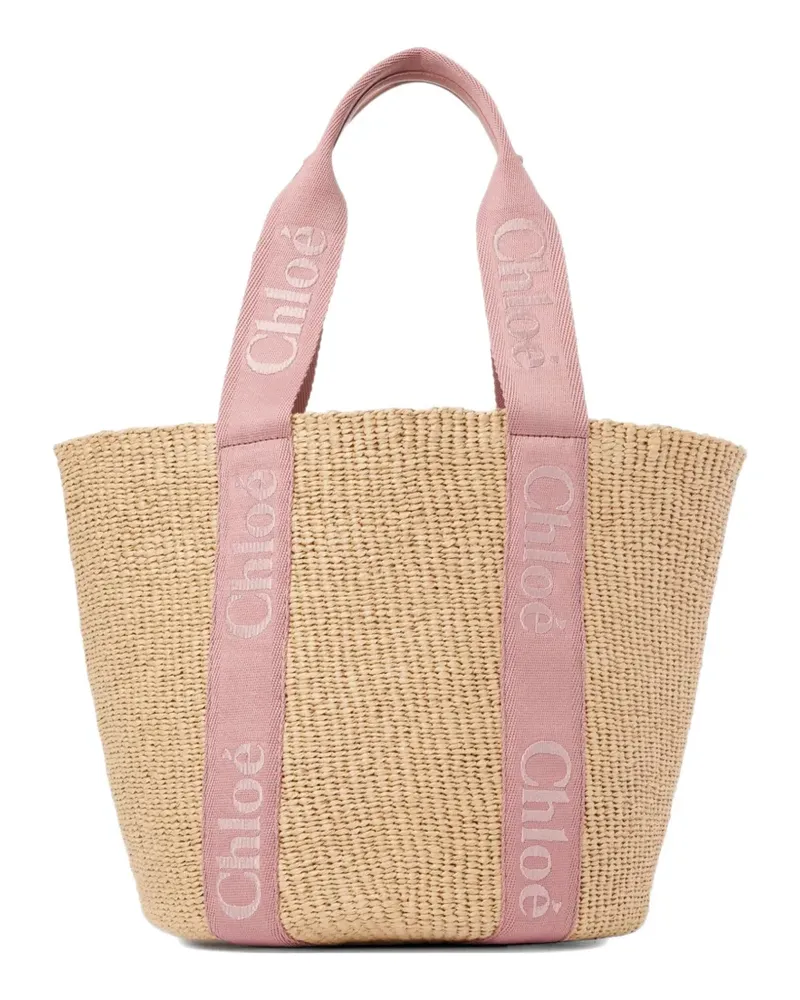 Chloé large Woody logo-embroidered tote bag - Nude Nude