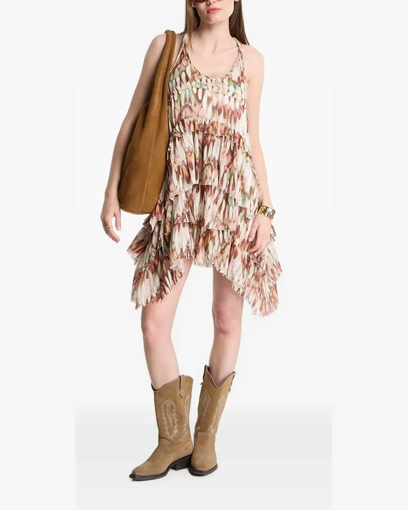 AllSaints Gerüschtes Cavalry Minikleid mit Feder-Print - Nude Nude
