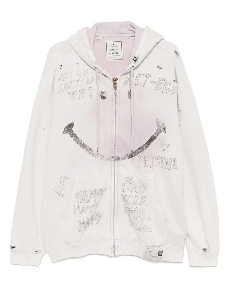 MIHARAYASUHIRO Hoodie mit ausgeblichenem Smiley-Print - Rosa Rosa