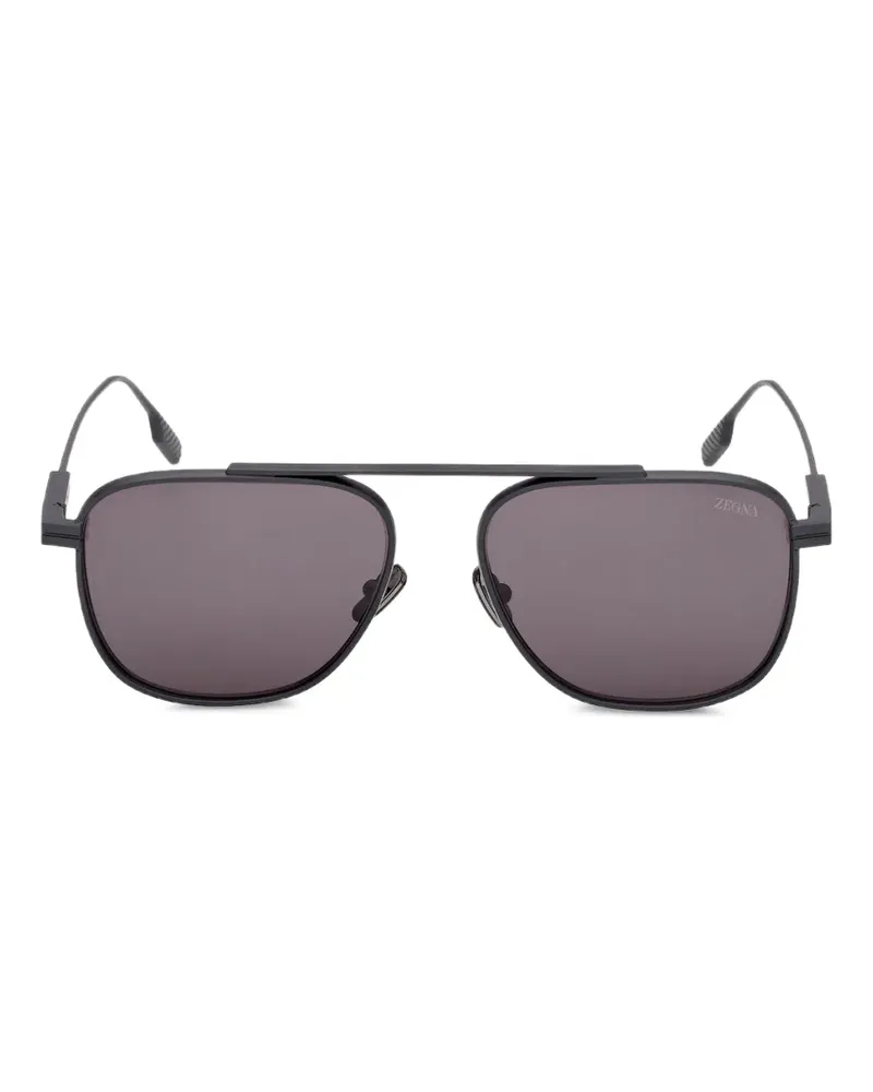 Ermenegildo Zegna Sonnenbrille mit rundem Gestell - Schwarz Schwarz