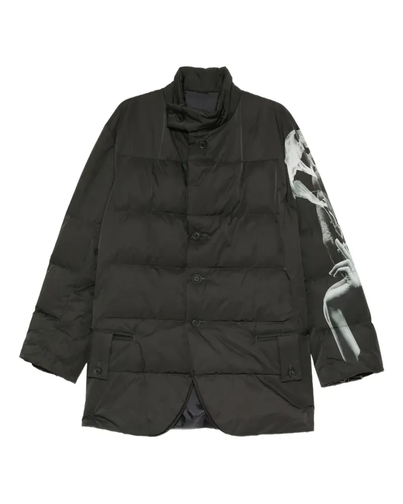 Yohji Yamamoto Wattierte Jacke mit grafischem Print - Schwarz Schwarz
