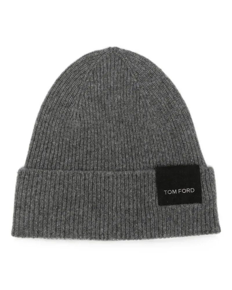 Tom Ford ribbed-knit logo-patch beanie hat - Grau Grau