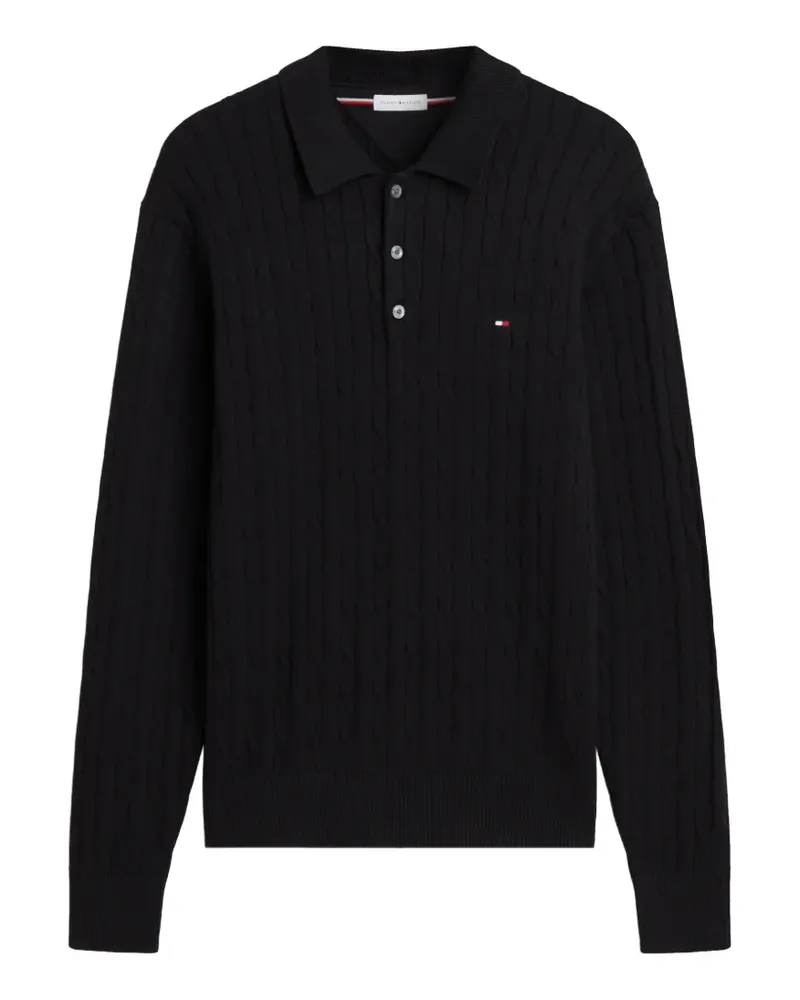 Tommy Hilfiger Polo-Pullover mit Zopfmuster - Schwarz Schwarz