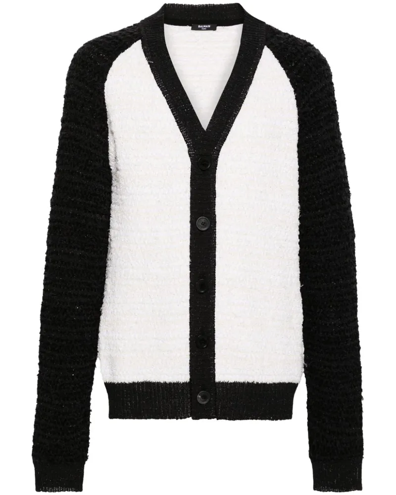 Balmain Bouclé-Cardigan in Colour-Block-Optik Weiß