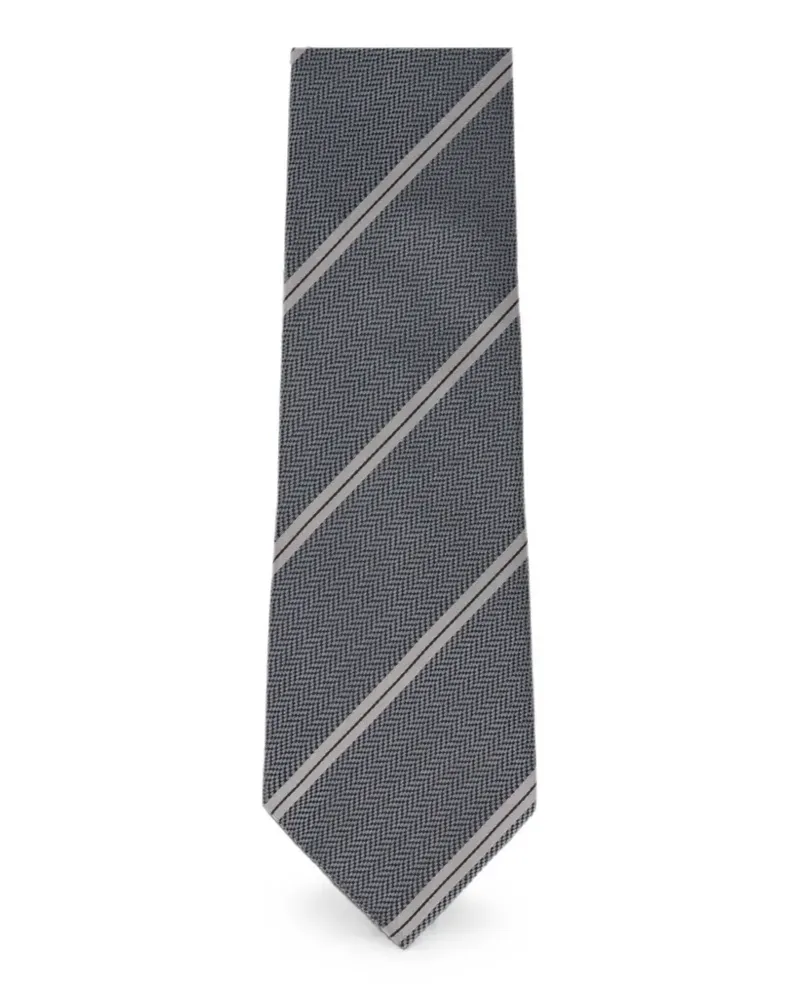 Tom Ford herringbone-knit diagonal-stripe tie - Grau Grau