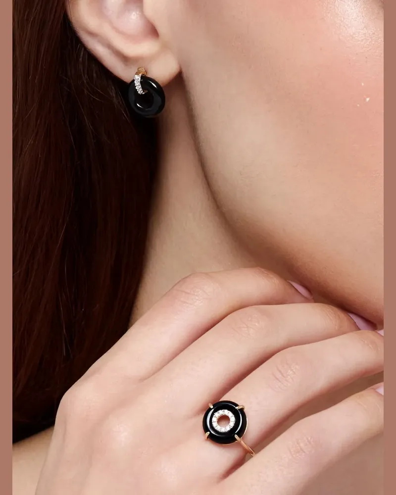 MATEO 14kt Onyx Donut Gelbgoldohrringe mit Diamant - Schwarz Schwarz