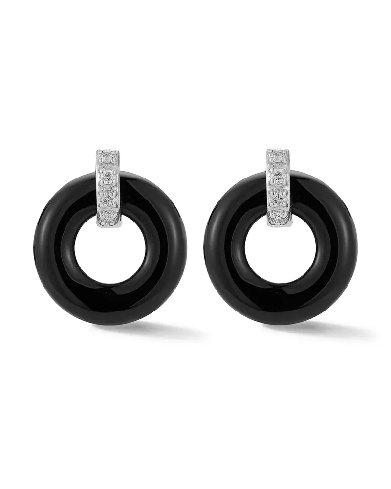 MATEO 14kt Onyx Donut Gelbgoldohrringe mit Diamant - Schwarz Schwarz