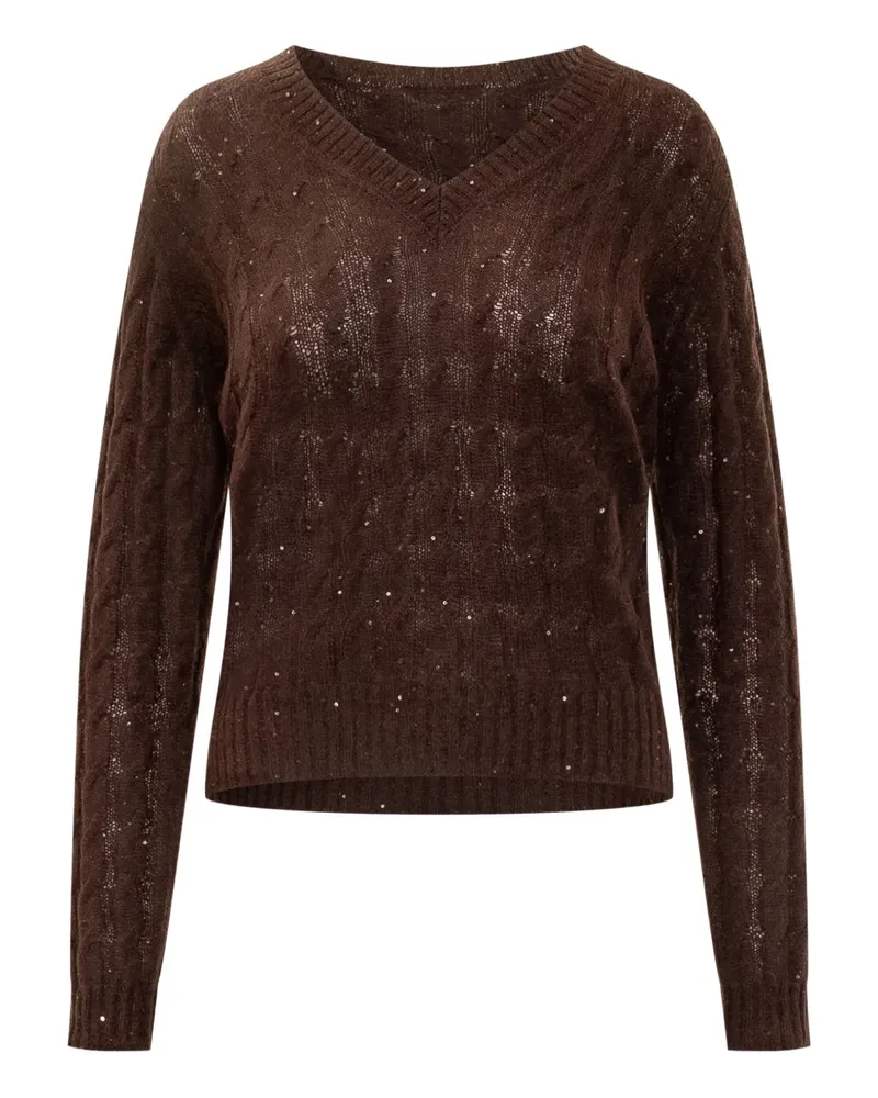 Brunello Cucinelli Landärmeliger Pullover mit Zopfmuster - Braun Braun