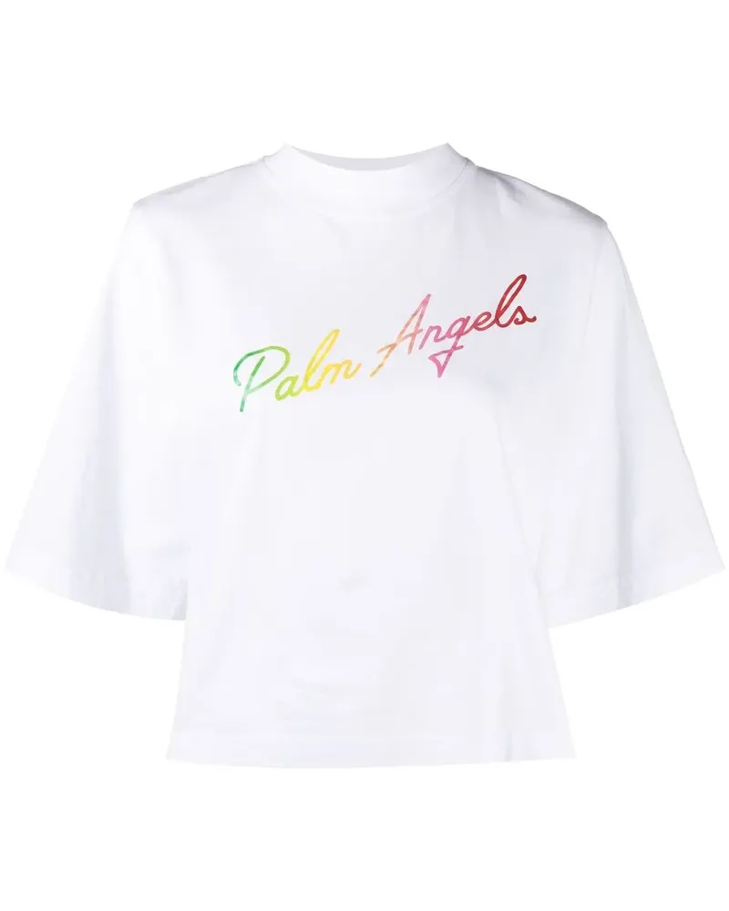 Palm Angels Cropped-T-Shirt mit Logo - Weiß Weiß