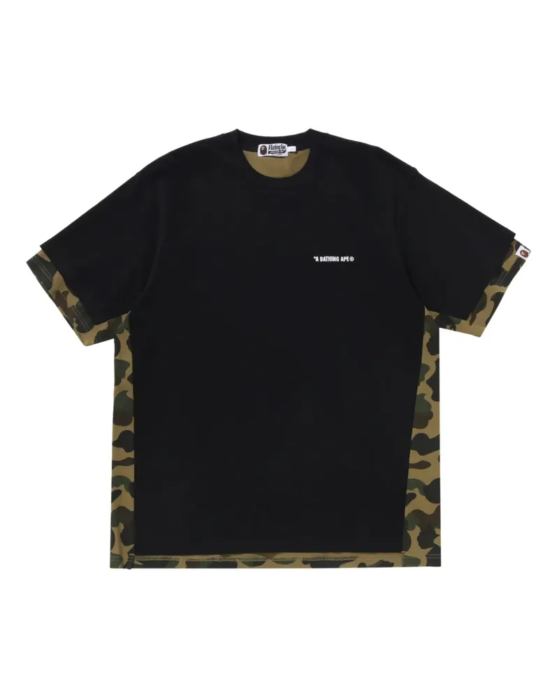 BAPE T-Shirt mit Camouflage-Einsatz - Schwarz Schwarz