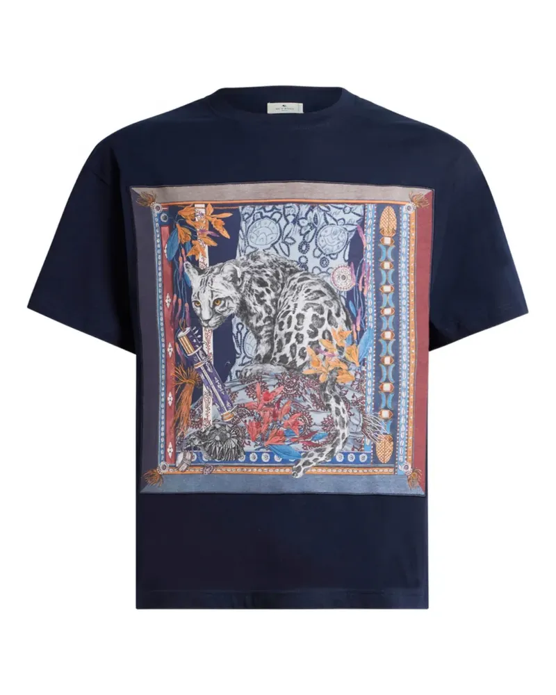 Etro T-Shirt mit platziertem Leoparden-Print - Blau Blau