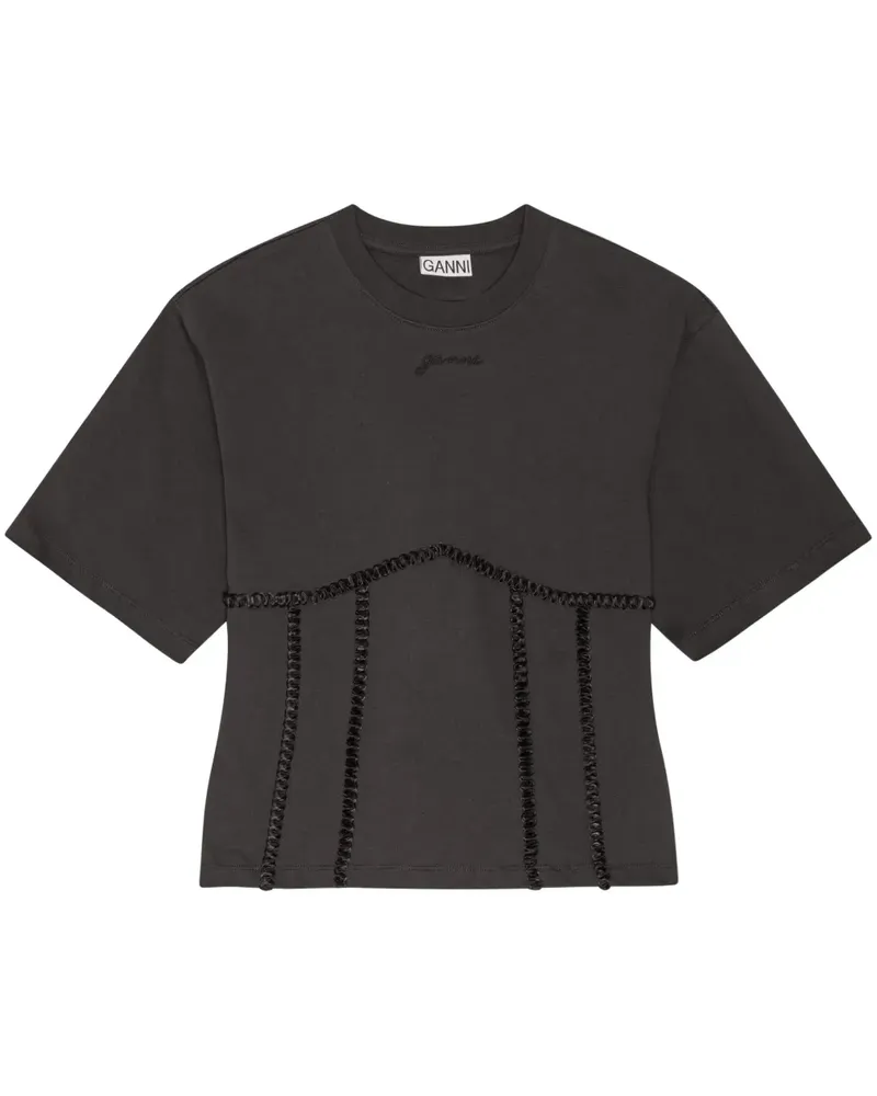 Ganni T-Shirt mit Applikation - Schwarz Schwarz