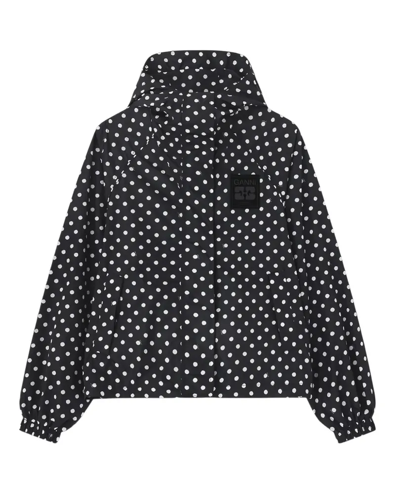 Ganni polka-dot hooded coat - Schwarz Schwarz